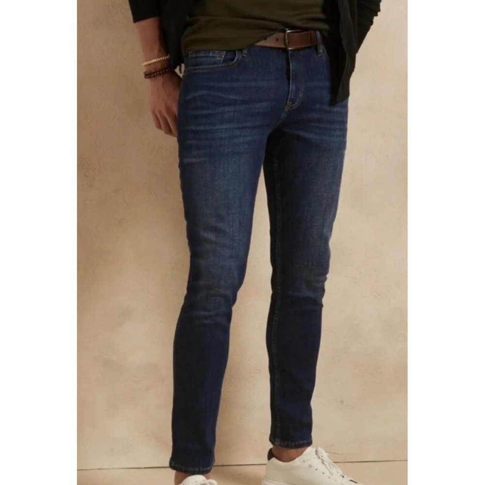 Banana Republic Jeans Mens 34x32 Blue Dark Wash RMD Skinny‎ Fit Stretch Denim